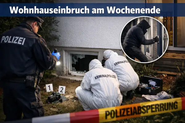 Polizei sichert Spuren an beschädigtem Kellerfenster